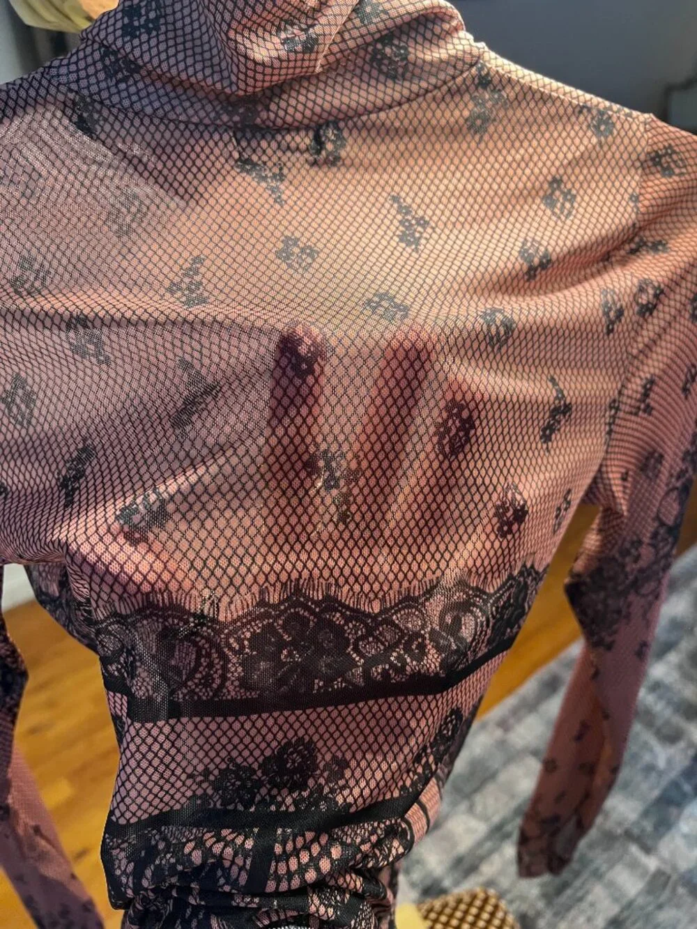 *NWOT* AFRM | Zadie Print Turtleneck Mesh Top In Noir Bustier (Size S/P) - Picture 8 of 9